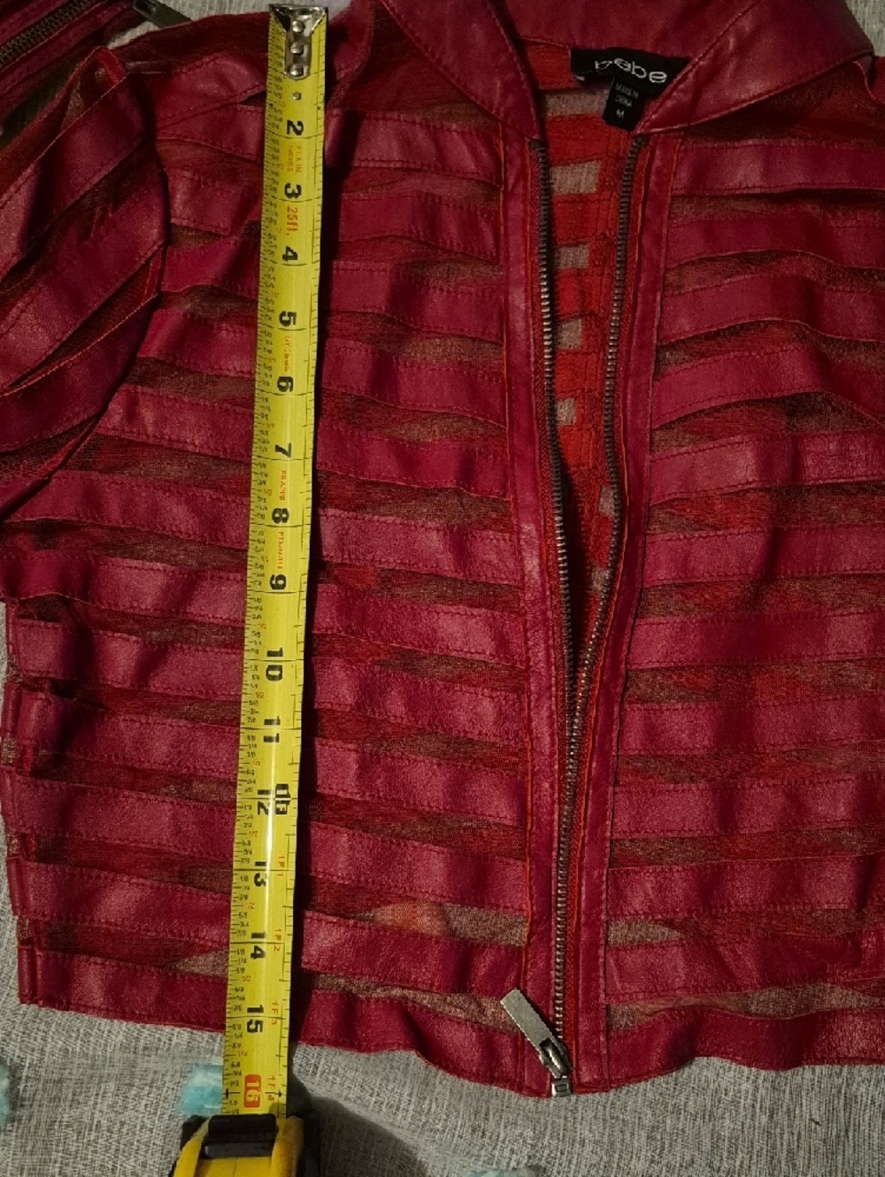 bebe Red Layered Leather Zip Jacket - Picture 5 of 6